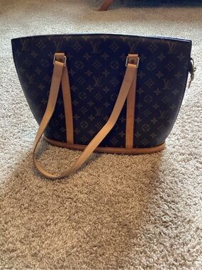 Louis Vuitton Monogram Canvas Shoulder Bag with Tan Leather Straps
